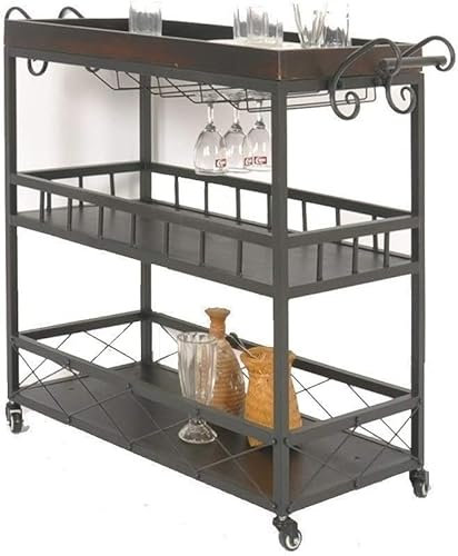 Trolley Retro Design Wine Cart Rolling Bar Serving Cart with 3 Tiers Industrial Style for Home Kitchen Hotel Catering & BBQ Storage Cart