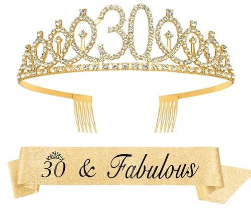 Krone Geburtstag,30. Geburtstag Mädchen,Krone Damen,Geburtstagskrone Erwachsene,Krone Gold,Tiara Damen,Schärpe Geburtstag,Crystal Crown,Birthday Queen,Prom Queen Schärpe Halloween,Geburtstags Krone