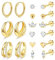 LYLYMIMI Set di orecchini a perno da donna con retro piatto, in acciaio inox chirurgico, ipoallergenici, con retro piatto, 8, Ottone, Zirconia cubica