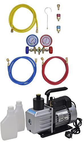 qohoio Vacuum Pump with 2-way Manifold Gauge Set for Air Conditioning-Vacuum Pump,Single Stage Vacuum Pump,Auto AC Vacuum Pump Kit for Automotive Air Conditioner Resin Degassing & More