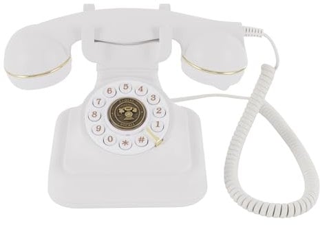Weiß Vintage-Telefon mit Wählscheibe Einstellbare Lautstärke,Nostalgie Retro Festnetztelefone, Retro-Telefon für Home-Office-Dekoration