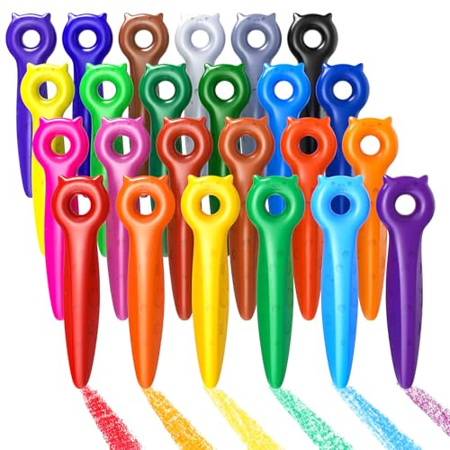 KERIFI 24 Katzen Wachsmalstifte für Kleinkinder, griffige, abwaschbar, ergonomisch für Kinderhände, geeignet ab 1 Jahren, ideal für Vorschule, Geburtstag, kreative Kinder