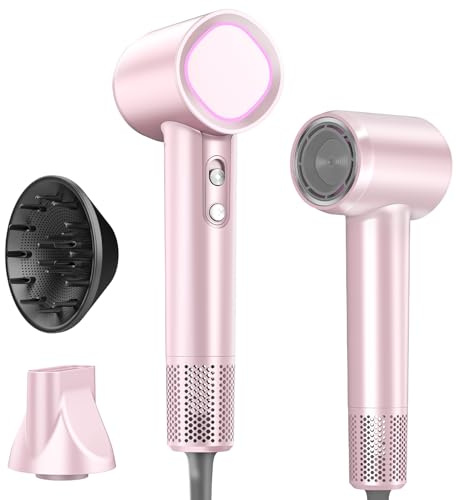 HEXTEK secador pelo ionico, secador pelo profesionall, 500 millones de iones negativos, motor sin escobillas 160.000 RPM para un secado rápido, sèche cheveux viaje compacto,bajo nivel de ruido(Rosa)