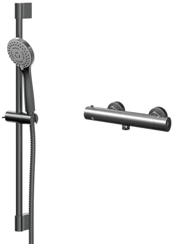 Wholesale Domestic Colore Round Gunmetal Grey Thermostatic Bar Valve Mixer Shower with Round Slide Rail Kit