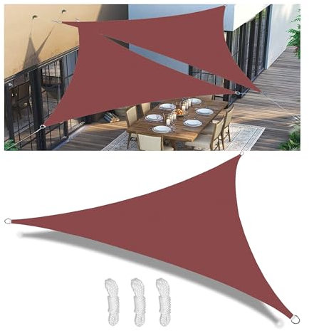 Sonnensegel Wasserdicht Dreieckig im Viele Größe und Farben mit D-Ring und Seil Polyester Schattentuch Sonnenschutz 98% UV Schutz Reißfest Wetterfest für Terrasse Garten Rot 4x4x5M