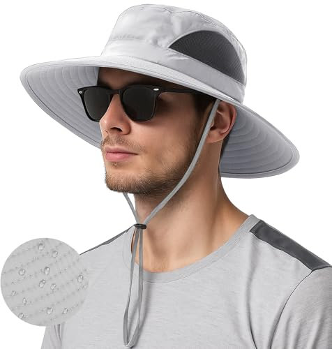 J.Fée Sonnenhut Herren, Safari Hut Herren Unisex Wanderhut mit Windschutz, Sonnenhut Damen, Sommerhut Damen Outdoor, 55-60CM, Hellgrau, 1 Stück