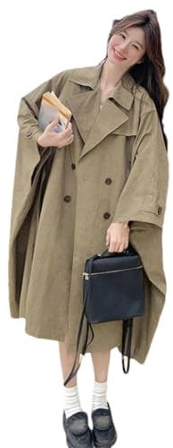 Pohullan Damen-Trenchcoat mit eingekerbtem Kragen, zweireihig, lange Ärmel, lockere Trenchcoats, khaki, L