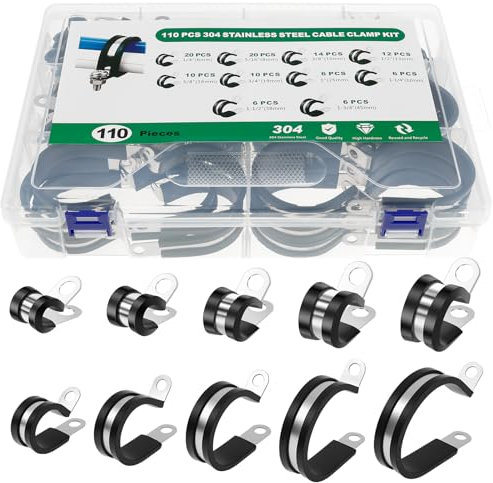 110 Pcs Rohrschellen mit Gummieinlage 10 Größen Ultra Dauerhaft Rostfrei Aufprallschutz Rohrschellen mit Gummi Flexibel Lässt Sich Leicht Drehen Gummi P Clips Schlauchschellen Kit für Industr Zuhaus