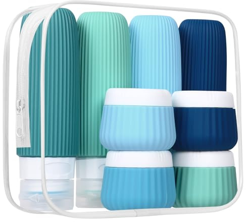 8 Pezzi Bottiglie da Viaggio in Silicone, Flaconi da Viaggio 30/90ml,Kit da Contenitori da Viaggio Flaconi da Viaggio Riutilizzabili per Shampoo, Liquidi and Lozione