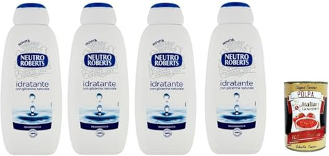 Neutro Roberts Bagnodoccia Idratante Gel douche à la glycérine naturelle – Gel douche aide à hydrater et à nettoyer la peau 4 x 450 ml + Italian Gourmet Polpa 400 g