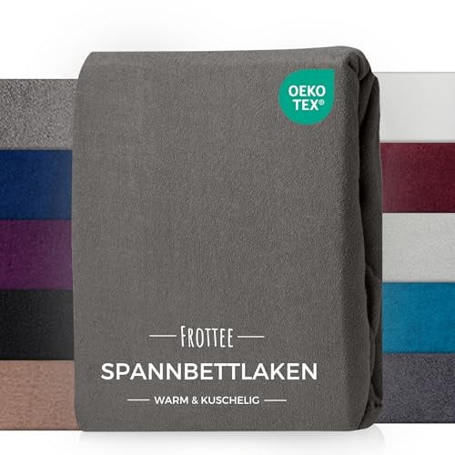 Carpe Sonno Frottee Spannbettlaken 200x200 Warm & Kuschelig - Winter Spannbettlaken 200x200 Frottee Bettlaken flauschig aus 80% Baumwolle - Oeko-TEX zertifiziertes Spannbetttuch Grau