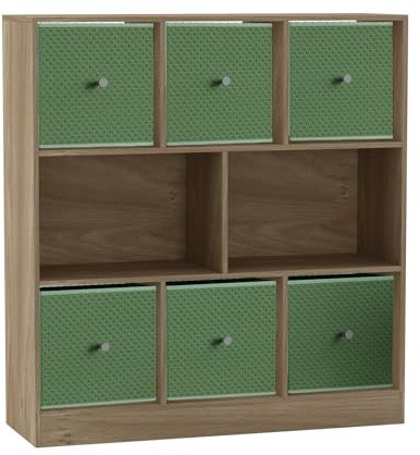 URBNLIVING 8 Cube Asymmetrical Bookcase with 6 Fabric Storage Drawers, Modern Freestanding Shelving Unit for Books, Toys & Decor, Engineered Wood Organizer Cabinet for Home & Office