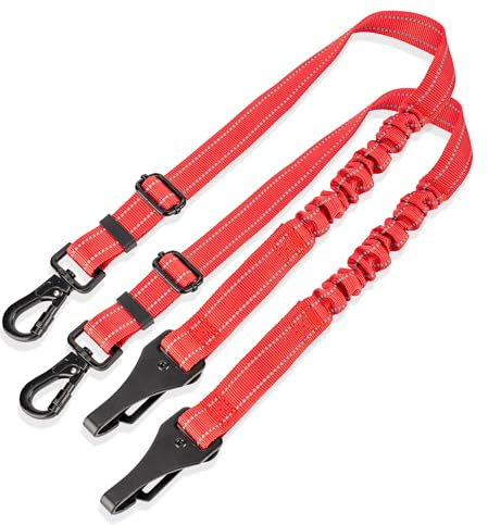 Xzenuo Ceinture securite Chien Voiture, Harnais Laisse Voiture Chien Attache avec Absorption des Chocs élastique et Mousqueton en métal pour Tous Les Chiens et Chats (Rouge, 60cm*2)