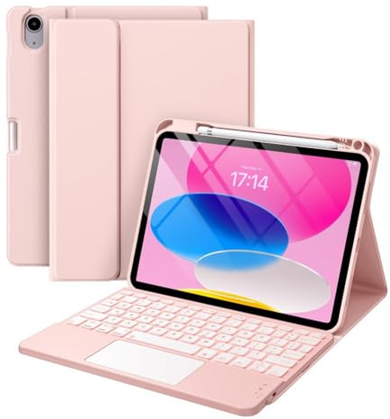 Funda con Teclado para iPad Air 11 Pulgadas (M3 2025/M2 2024), retroiluminada en 7 Colores, con trackpad múltiple, Funda con Teclado Desmontable y Soporte para lápiz