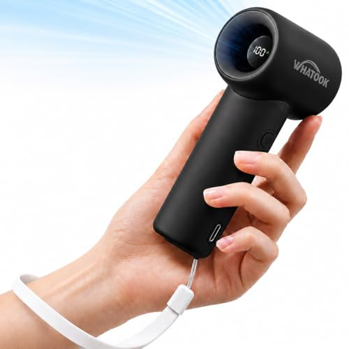 WHATOOK Portable Mini Handheld Fan, 18500 RPM Small Personal Turbo Hand Fan | 5 Speed Fan with LED Display, Ultra Lightweight USB Rechargeable for Travel, Commuting, Makeup, Gifts for Women Men, Black