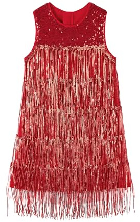 Miipat Mädchen Pailletten Fransen Kleid Glitzer Quasten Kinder Flapper Kleider Elegant Ärmellos Retro Festlich Partykleid für Mädchen 3-8 Jahre