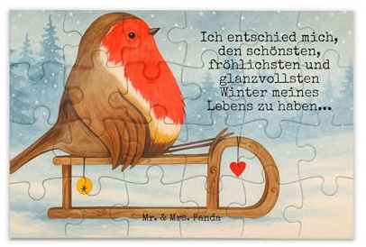 Mr. & Mrs. Panda Puzzle Rotkehlchen Schlitten Design 24 Teile - Geschenk, 2000, Weihnachten, Puzzlespiel, 1500, Geduldspiel, 500, Vogel