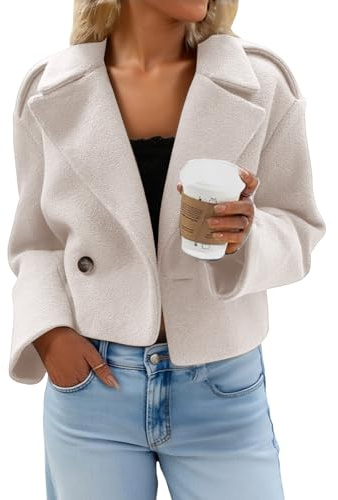 CHIACJYRSEDK Kurzer Trenchcoat Damen Wolle Kurzmantel Elegant Kurzblazer mit Knöpfen Langarm Casual Übergangsjacke Revers Frauen Wolljacke Kurz Freizeitjacke Sportlich Damenjacken für den Übergang