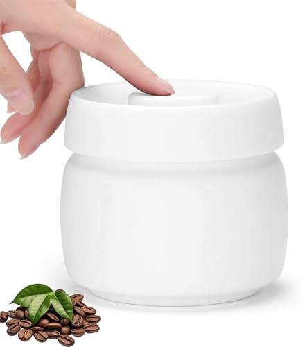 VINATO 0,4L Edelstahl Kaffeedose Vakuumbehälter für Kaffee, Tee oder Lebensmittel – Luftdicht, Aromaschutz, Kaffeebohnen behälter, Vakuum Kaffeedose(Weiß)