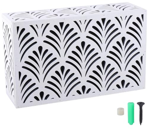 PRESSINART White Doorbell Chime Cover Box Abstract Fan-Shaped Pattern Wooden Rectangle Decorative Case Easy to Install Wall-Mounted Doorbell Cover Box for Indoor Outdoor Home Entryway Porch Decoration