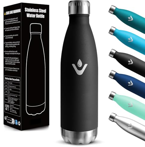 Motswedi Botella Termica 750ml, Doble Aislamiento, Botella Termica, Mantener 12H Caliente/24 Frío, Cantimplora Infantil, a Prueba de Fugas, Termo agua, para Oficina, Hogar, Negro