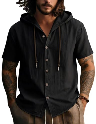 CLOAKA Lyocell linneskjorta män kortärmad sommar överdimensionerade button down fritidsskjorta lös passform semester strand mode casual skjortor med huva