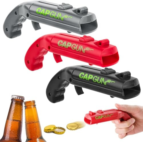 3 Stück Cap Gun,Flaschenöffner Lustig, Kronkorken Pistole, Bierdeckelpistole, Cap Gun Flaschenöffner Pistole, Gadgets für Männer für Zuhause Bar Party Trinken und Spie