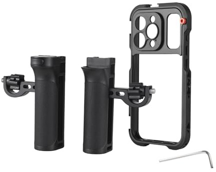 Vroomoto Dual Handle Phone Cage Video Rig for 15 Pro Handheld Stabilizer Kit Portable Smartphone Film Gear Black (For 15 Pro Max)