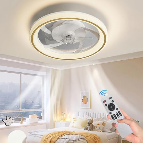 Deckenventilator mit Beleuchtung, 48CM Lampe mit Ventilator, 6 Geschwindigkeiten, RGB-LED Dimmbar (2700K-7000K), Reversibelmit, Schlafmodus, Timer, Leise, für Wohnzimmer, Schlafzimmer (Gold)