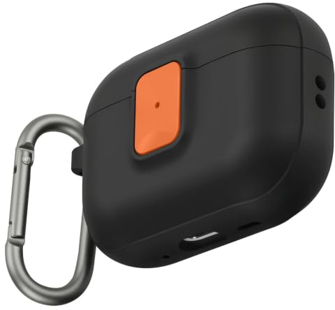 Anlinser Cover per AirPods Pro 3, Nero Arancione | Compatibile con Custodia Apple AirPods Pro 3 Generazione (2025), Effetto Bicolore, con Chiusura di Sicurezza e Moschettone