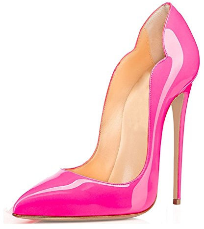 EDEFS High Heels Damen Heißes Rosa Lack Pumps mit 12cm Absatz Spitze Stiletto Schuhe für Hochzeit Party Büro EU37