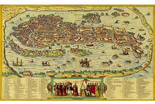 Meishe Art Plakatdruck Poster Alte Karte von Venedig Altmodisch Kunstdrucke Jahrgang Plakate Drucken Italien Startseite Beliebt Wand Dekor