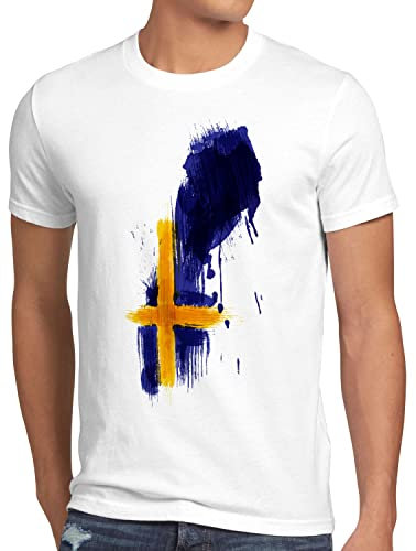 CottonCloud Flagge Schweden Herren T-Shirt Fußball Sport Sweden WM EM Fahne, Größe:M, Farbe:Weiß