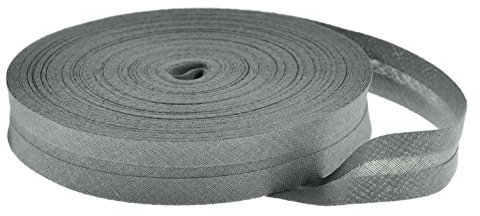 25m Baumwoll-Schrägband 14mm gefalzt, Farbwahl - Einfassband Nahtband Kantenband, Farbe:grau