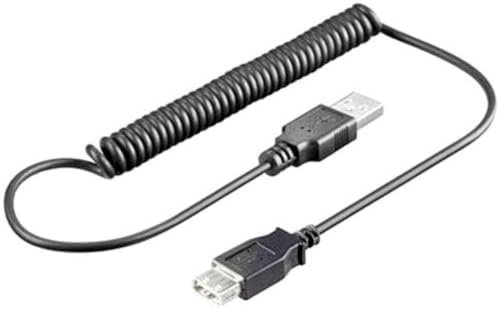 PremiumCord Cavo di Prolunga a Spirale USB 2.0 da 1m, Cavo Dati High Speed Fino a 480Mbit/s, Cavo di Ricarica, USB 2.0 Tipo a da Femmina A Maschio, 2X Schermato, Colore Nero, Lunghezza 1m