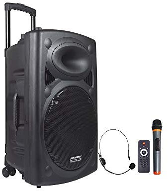 DYNASONIC Dynapro 15, Powerful professional speaker, USB/SD/AUX/MP3/2 Black microphones (1 Bluetooth, 1 wired), contains a karaoke mode
