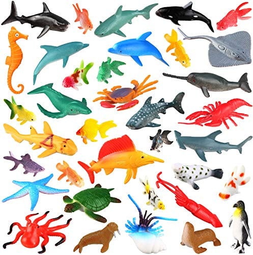 Pinowu Unterwasser Tiere Spielzeug Meerestier-Set für Partyartikel (36 Stück), 3-8cm Badespielzeug Geburtstag Geschenke für Kinder Bildung, Party-Sackfüller, Geburtstagsgeschenk