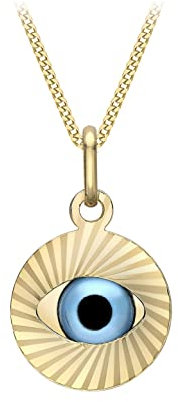 CARISSIMA Women's 9ct Yellow Gold Diamond Cut Evil Eye Pendant on Curb Chain - 46cm/18