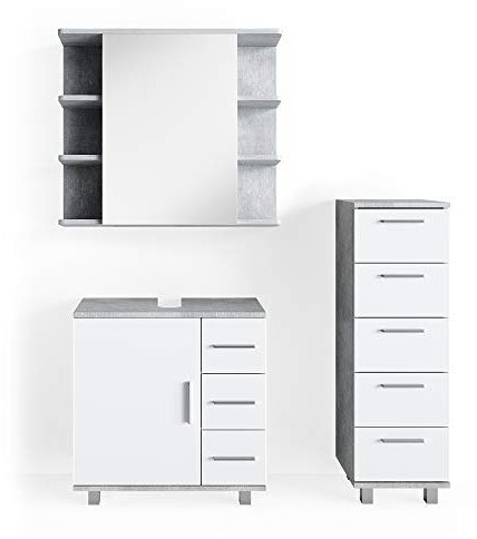 Vicco Badmöbel-Set Ilias, Badezimmerschrank-Set, Beton/Weiß, 3 Teile, mit Midischrank