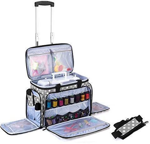 Luxja Bolsa para Máquina de Coser, Bolsa de Transporte, Maleta y Accesorios (Apto para la Mayoría de las Máquinas de Coser), Puntos Gries