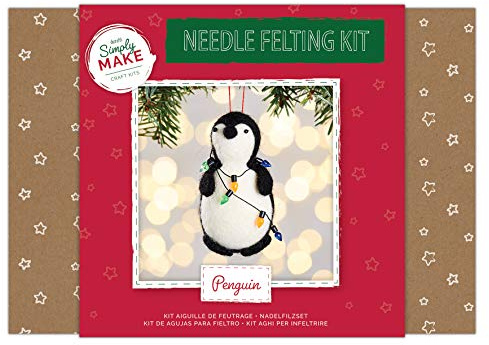 Simply Make Needle Felting Kit - Penguin with Fairy Lights Design for Kids and Adults, Including Wool, Needles, and all Tools, Perfect for Adult Crafts and Beginners - Needle Felting Art & Craft Kit