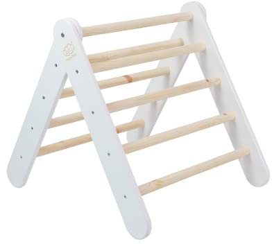 MEOWBABY Kletterdreieck - Indoor Klettergerüst für Kinder, 59x61cm Baby Dreieck Spielgeräte, Montessori Klettergerät, Kleinkinder Kletterturm Pikler-Dreieck, Weiß