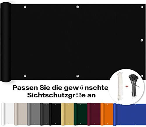 ROBAG Brise-vue pour balcon - Tissu - Bordure de balcon - Imperméable - Protection solaire avec œillets - Serre-câbles en nylon et cordon - Décoration pour balustrade de balcon - 90 x 500 cm - Noir