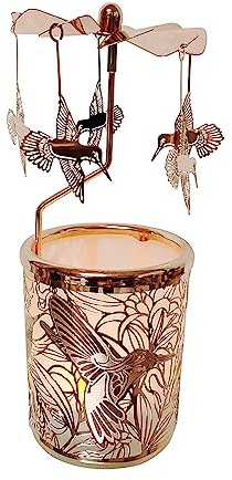 Kingnero Drehbarer Kerzenhalter aus Metall, drehbar, Windmühle, Kerzenständer, Karussell, Kerze, Teelichthalter für Heimdekoration, für Mutter, Frauen, Ehefrau, Kinder (Roségold, Kolibri)