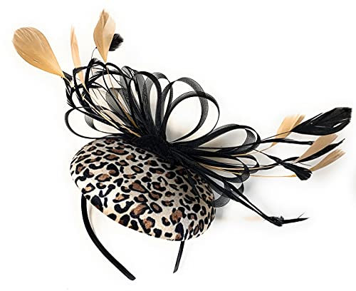 Serre-tête bibi léopard et plumes noires pour mariage Ascot Accessoires pour cheveux ASCOT RACES