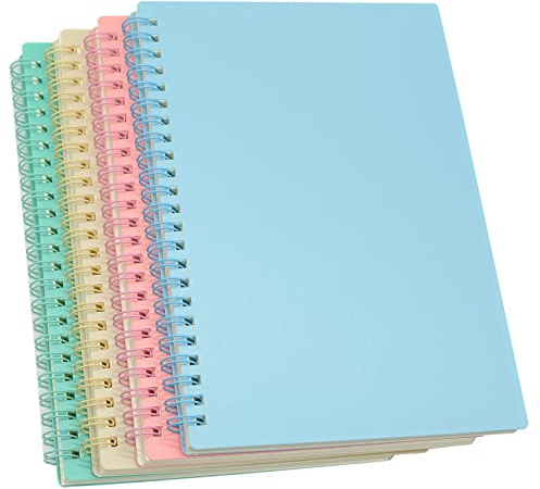 Yansanido Spiral-Notizbuch, 4 Stück, 21,6 x 15,9 cm, A5, dicker Kunststoff, Hardcover, 7 mm, liniert, 4 Farben, 80 Blatt, 160 Seiten, Tagebücher für Studium und Notizen (4)