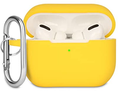 KOKOKA Silikon Hülle Kompatibel mit AirPods Pro Schutzhülle, Stoßfeste Weiche Dünne Case für Airpods Pro 2019 Case Mit Karabiner, Front-LED Sichtbar, Gelb