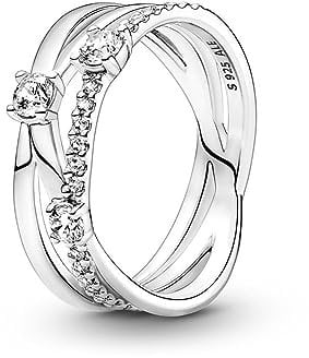 PANDORA Damen Ring Silber funkelndes Dreifachband mit Zirkonia 199400C01 199400C01-54 cm