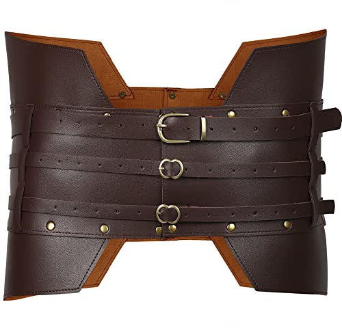 Linghe Mittelalterliches Wikinger-Piratenkostüm Mittelalter Vintage Breiter Gürtel Männer Ritterrüstung Für Erwachsene Cosplay (Braun)