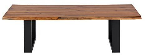SAM Esszimmerbank Dallas 140x40 cm Akazie Cognac U-Gestell Schwarz | Baumkantenbank massiv, Akazienholz cognacfarben, 26 mm Platte, echte Baumkante, Massive Holzbank, Sitzbank